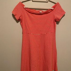 Orange and White Striped Off-shoulder dress